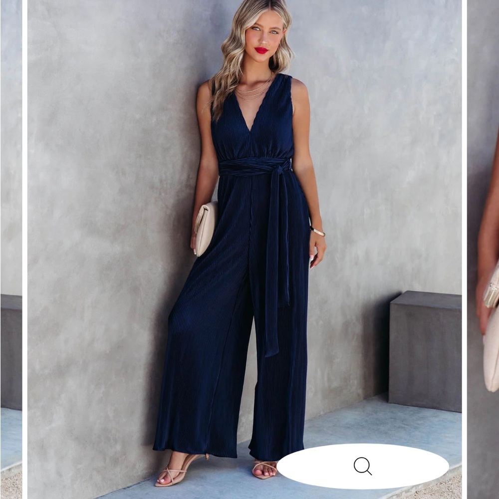 Vici Midnight Love Navy Plisse Jumpsuit